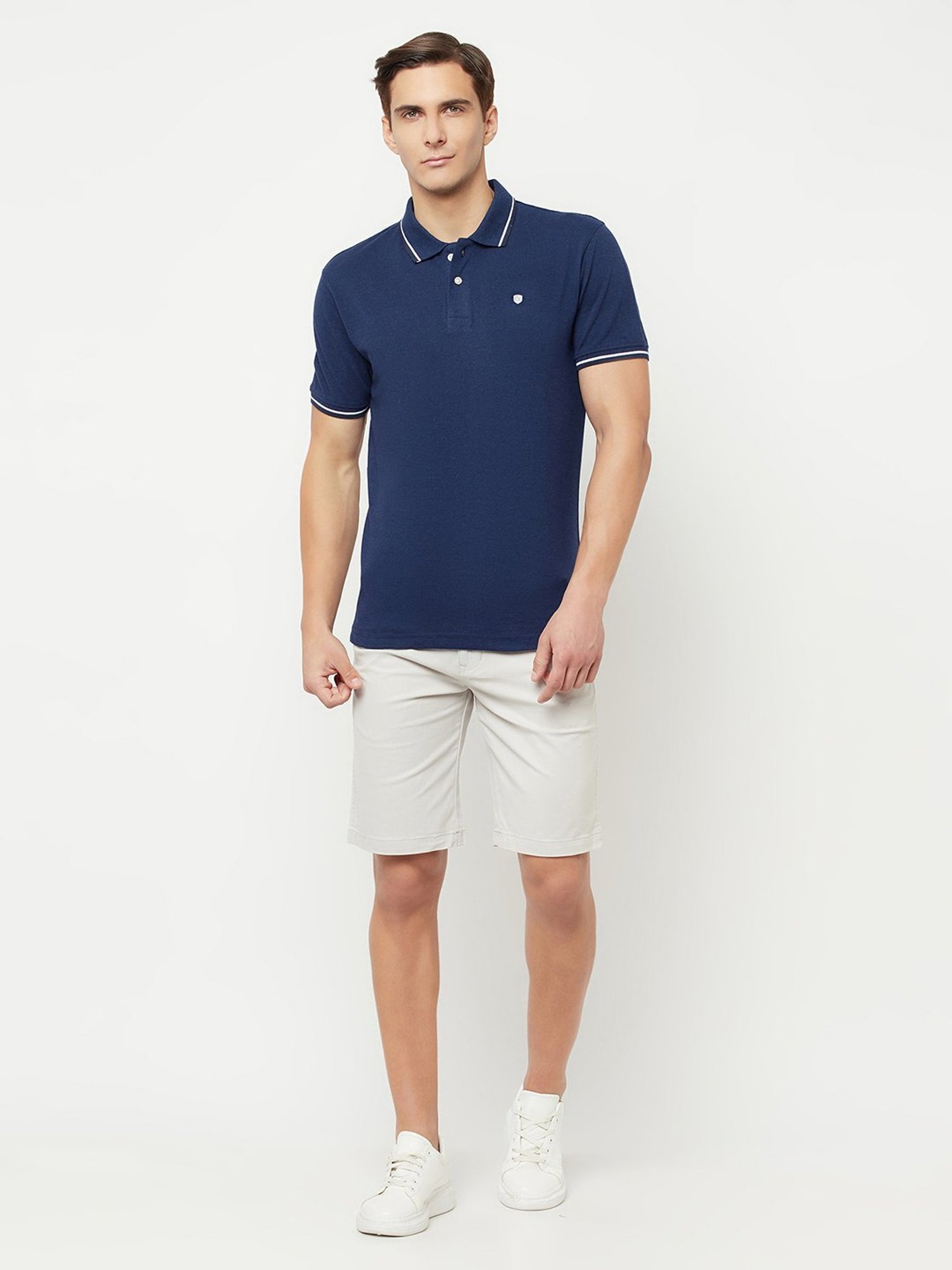 Cantabil Navy Blue Cotton Regular Fit Polo T-Shirt