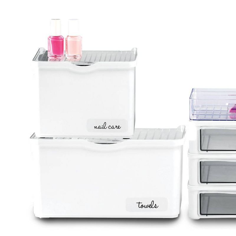 Small Stacking Bin with Lid Clear/White - Madesmart