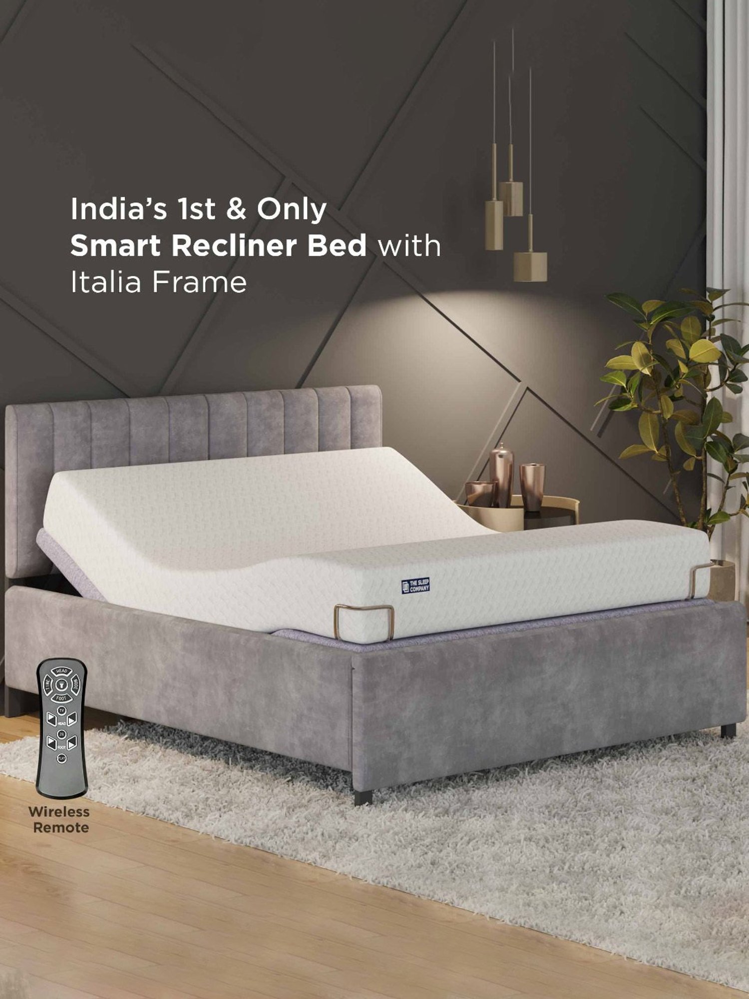 The Sleep Company Elev8 Italia Black Metal Smart Adjustable Queen Bed Base