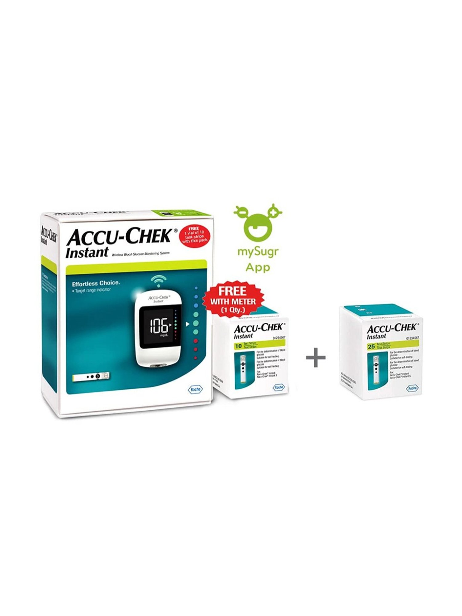 Accu Chek Instant Meter with 10 strips and Accu Chek Instant 25 Strips (White)