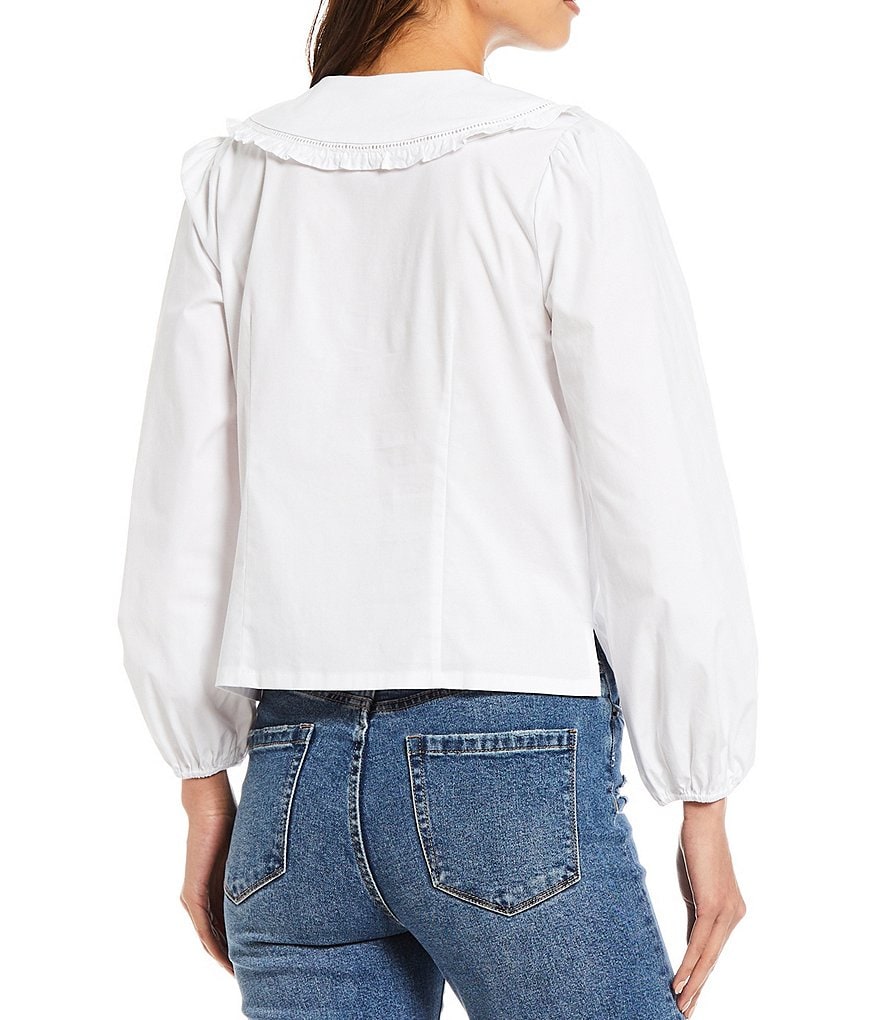 Chelsea & Violet Poplin Ruffle Peter Pan Collar Long Balloon Sleeve Blouse