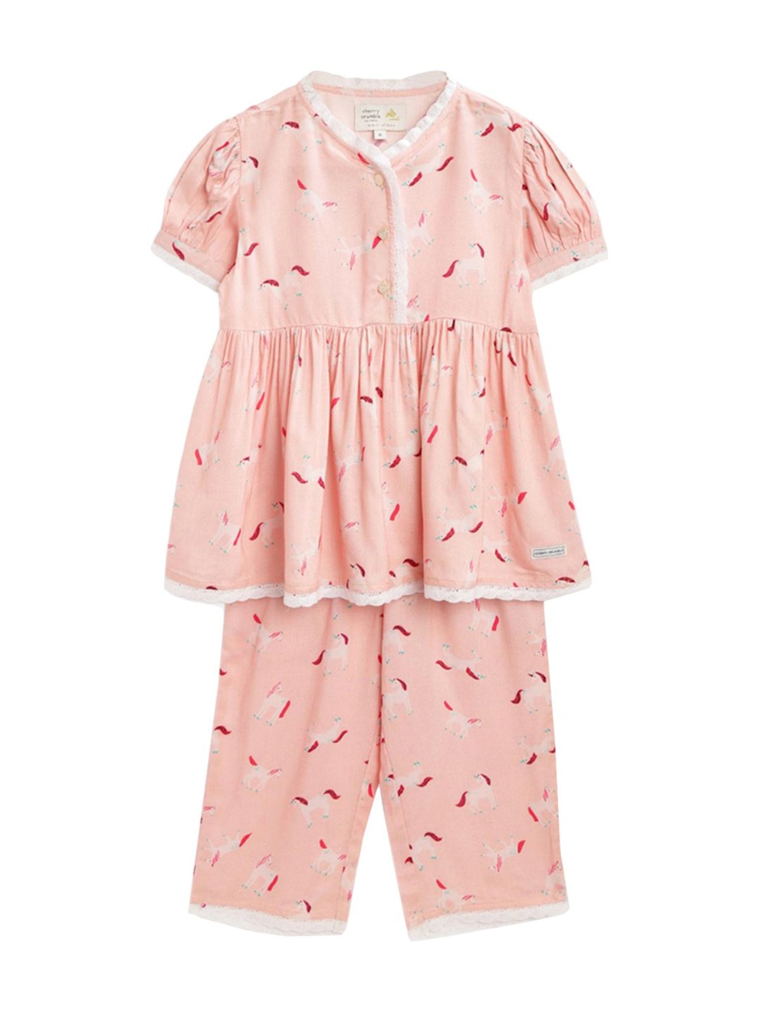 Berrytree Organic Girls Blue Cotton Clouds Print Night Suits