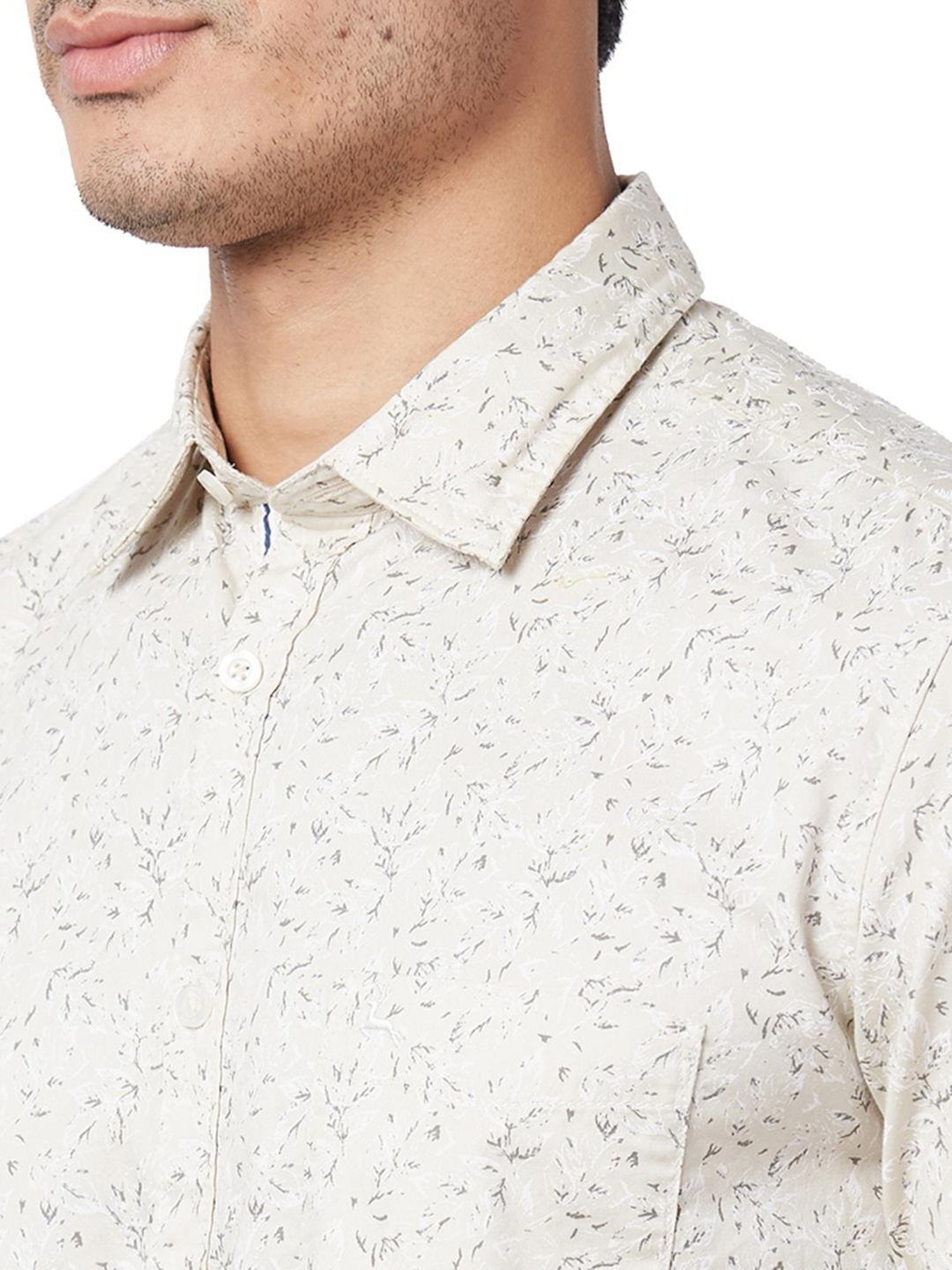 Parx Beige Cotton Classic Fit Printed Shirts