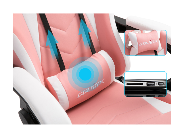 Dowinx Gaming Chair Ergonomic Office Recliner for Computer with Massage Lumbar Support, Racing Style Armchair PU Leather E-Sports Gamer Chairs with Retractable Footrest (Black&Gray)