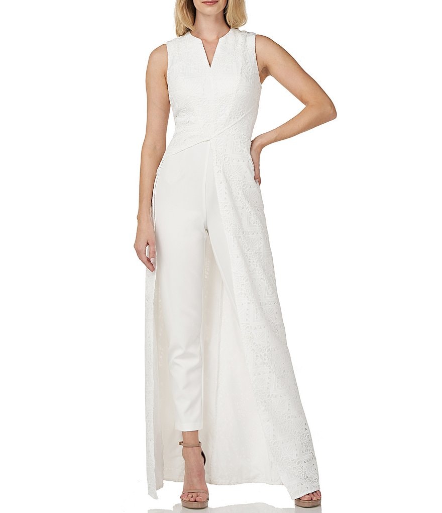 Kay Unger Lace Walk Thru Stretch Crepe Jumpsuit