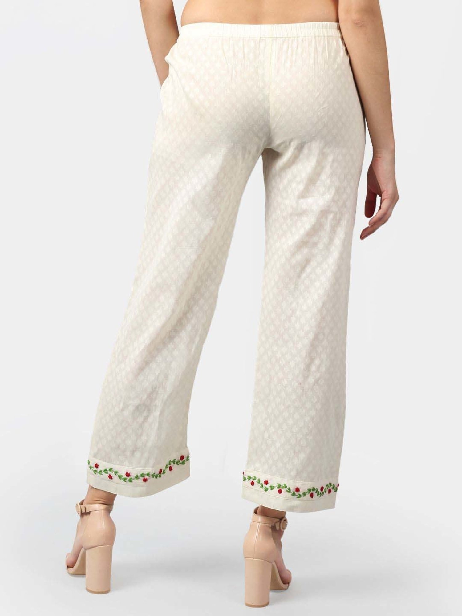 DART STUDIO White Cotton Embroidered Palazzos