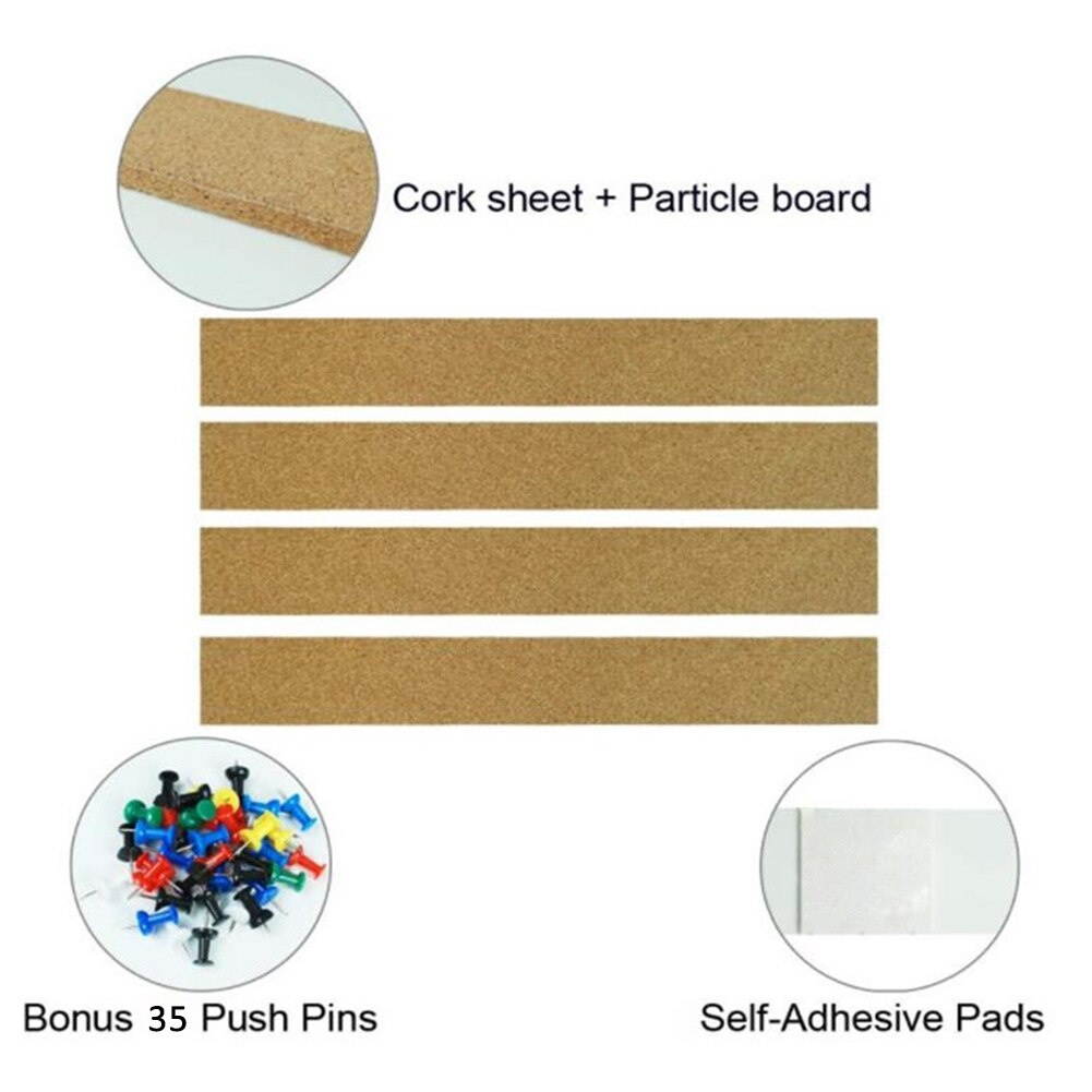 4pcs Office School Frameless Bookstore Memo Easy Install Home Decor Board Cork Bulletin Strip Set With Pushpin Multifunctional