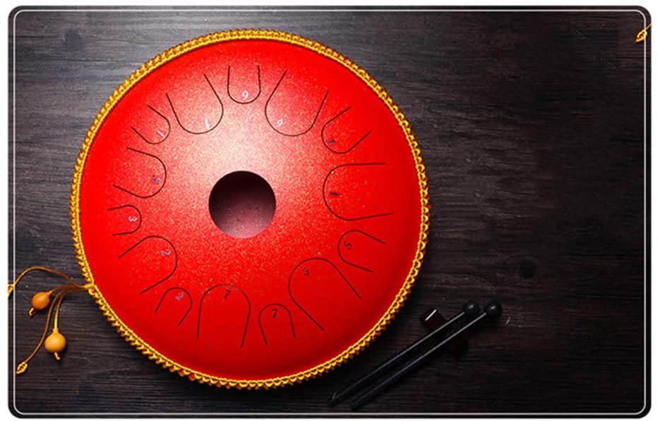 LOYALHEARTDY Butterfly Drum 14-Inch Steel Tongue Drummer Drum C Major 14-Note Manual Percussion Instrument Tongue Drum Pot With Rope Decoration And Mallet Bag Sheet Music (Red)