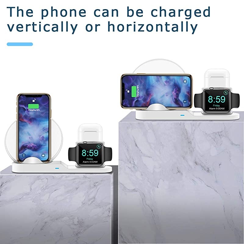 Wireless Charger 3 in 1 Qi 10W Wireless Charging Dock Station Compatible for Apple iWatch 1234 Airpods iPhone121111 Pro MaxXXS Max8 Fast Charging Stand White