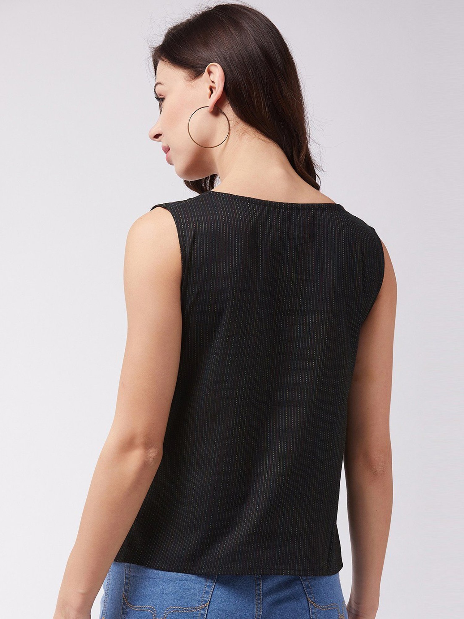 Inweave Black Cotton Printed Top