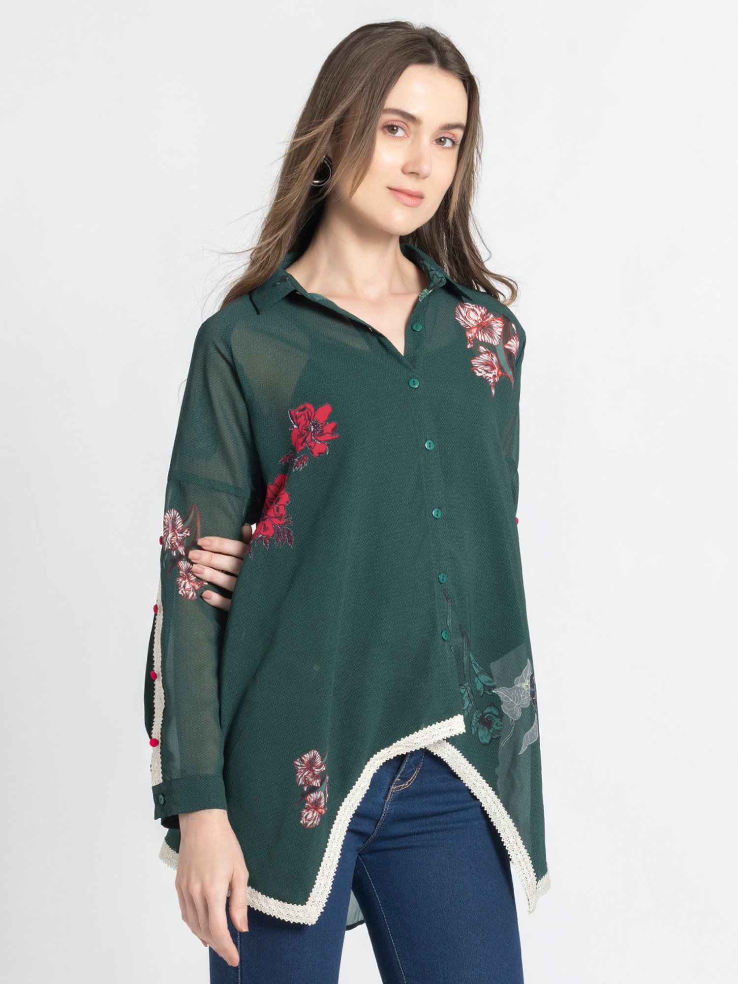 SHAYE Green Floral Print Top With Inner