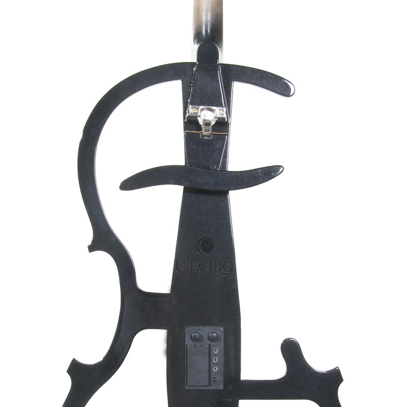 Cecilio CECO-2BK Full Size 4/4 Ebony Electric Silent Metallic Black Cello in Style 2 +Soft Case, Bow & Accessories