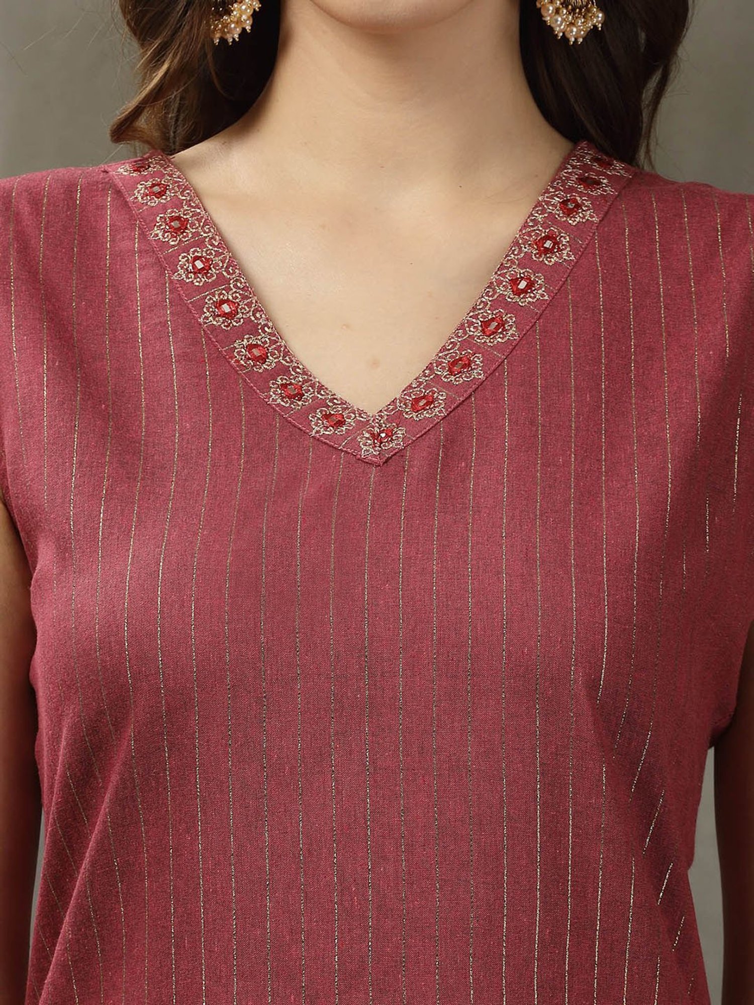 Stylum Maroon Embroidered Kurta With Pant & Dupatta