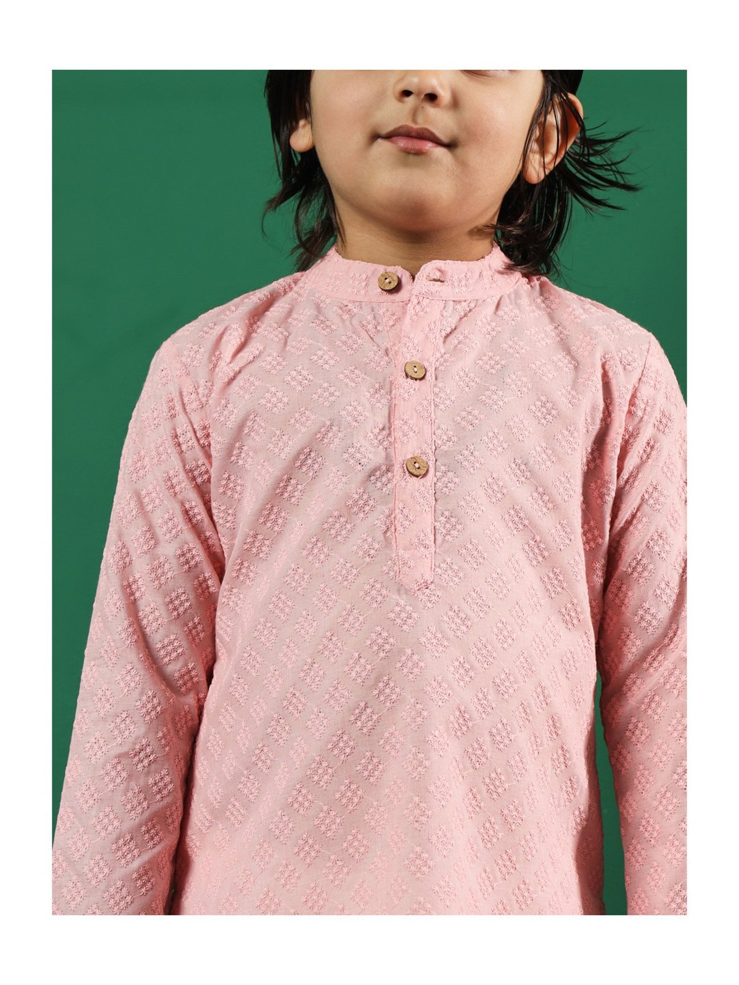 READIPRINT FASHIONS Kids Pink & White Embroidered Full Sleeves Kurta with Pyjamas