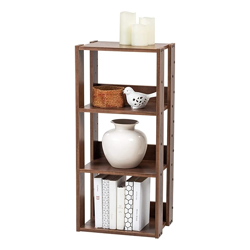 USA OWR-400BR 3-Shelf Open Wood Shelving Unit, Medium, Brown