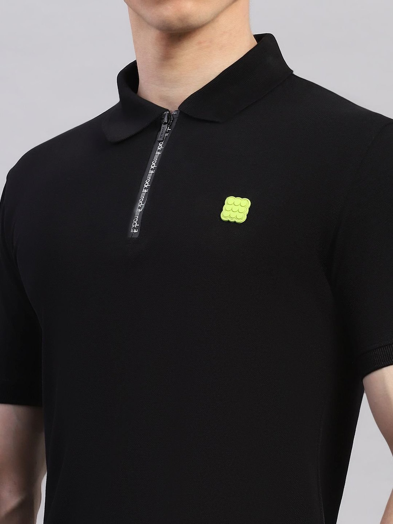 Rock.It Black Cotton Regular Fit Polo T-Shirt