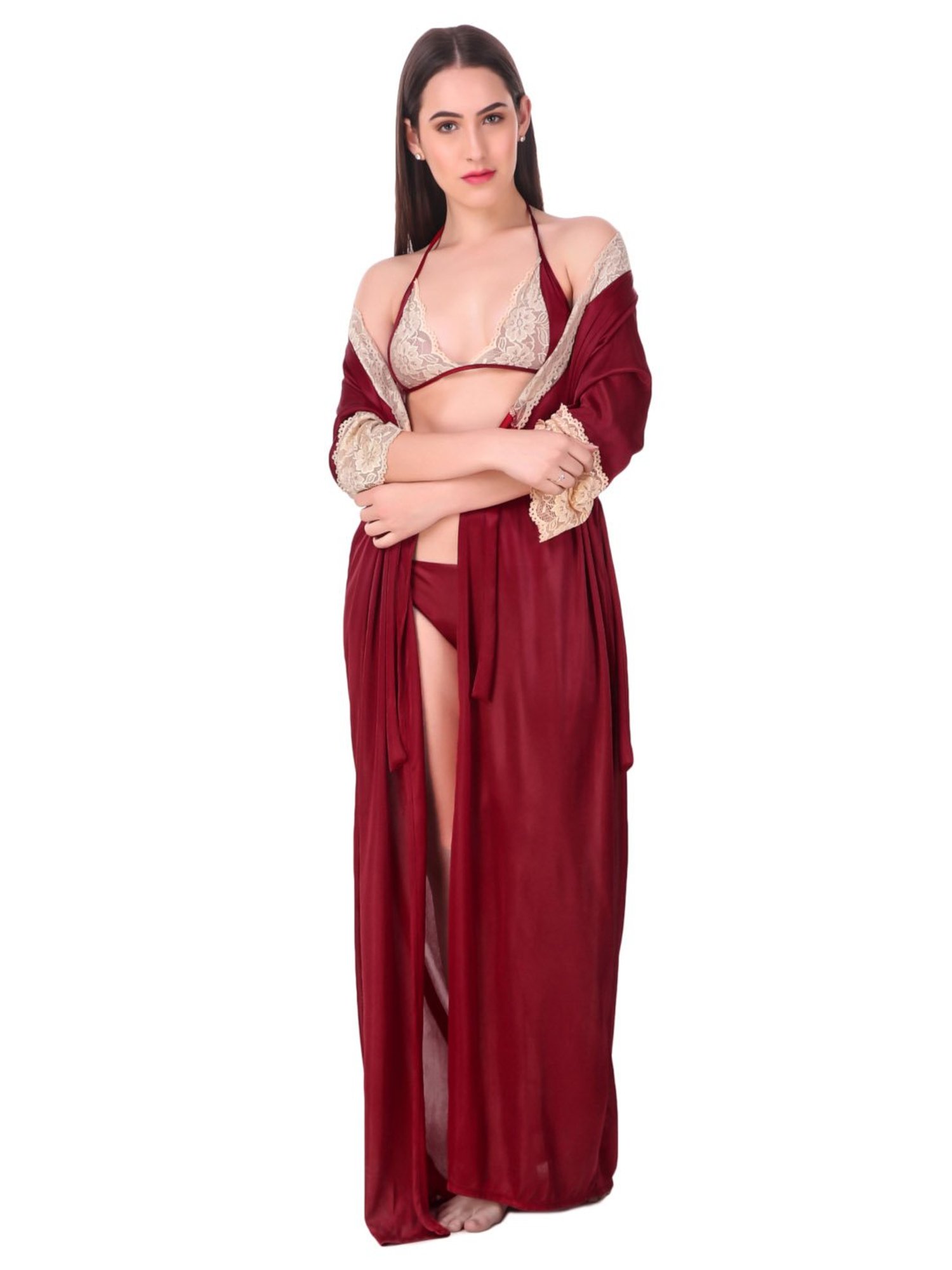 N-Gal Maroon Lace 8 Piece Nighty