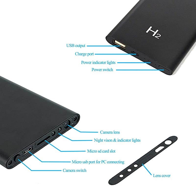 HD 1080P 5000mAh Portable Hidden Power Bank Camera Nanny Cam 10 Hours Continuous Video Recording Perfect Mini Security Spy Camera for Home and Office and Outdoor No WiFi Function