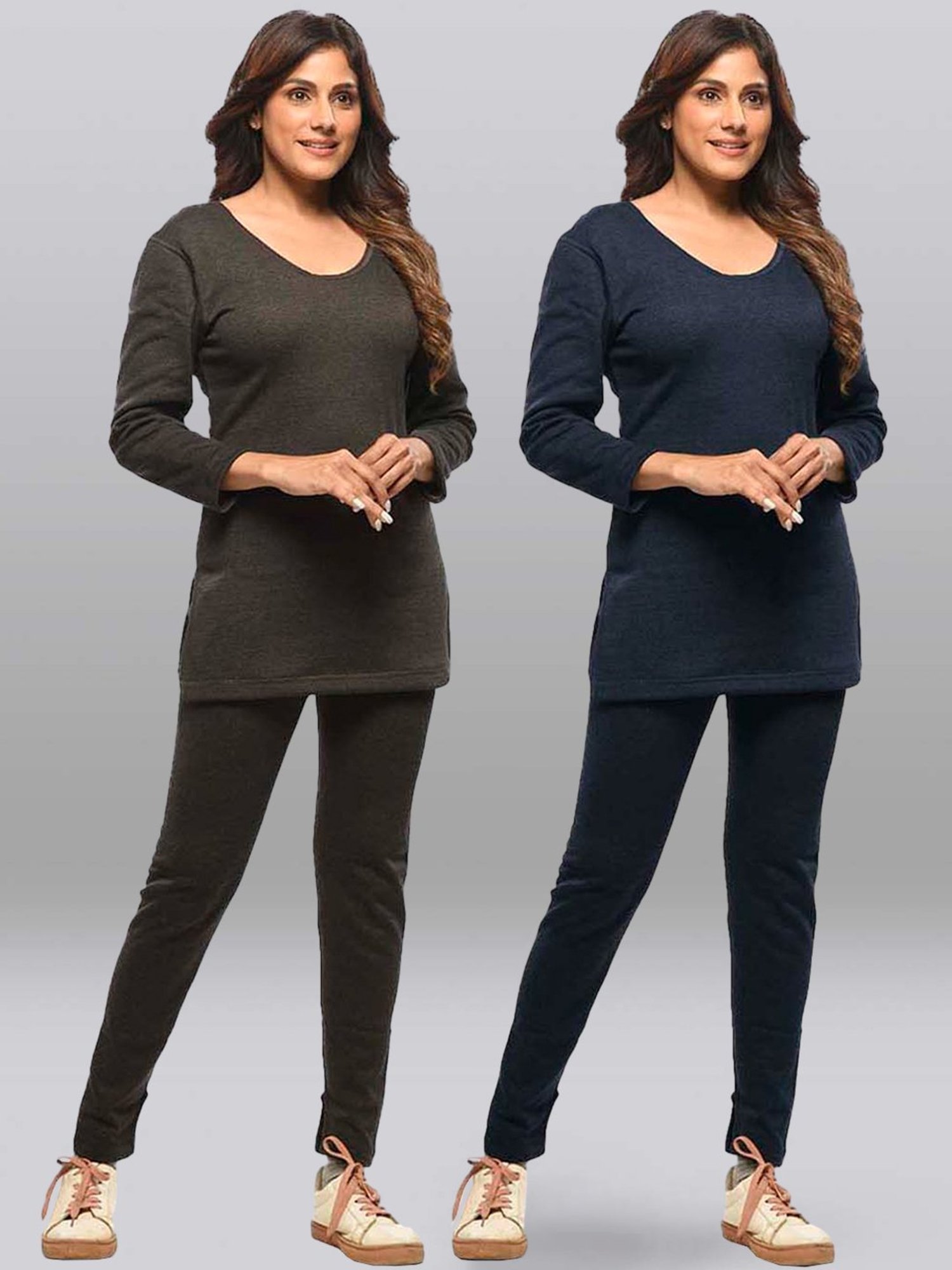 LUX Inferno Black & Blue Plain Long Top Leggings Set - Pack Of 2