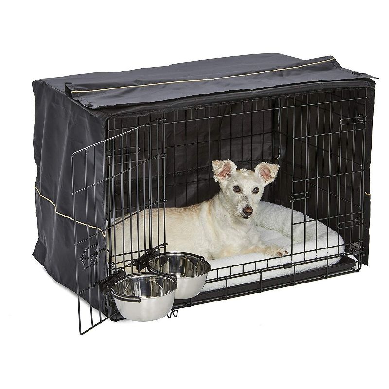 MidWest Homes For Pets iCrate Medium Sized Dog, Puppy, Cat, and Pet Crate/Kennel Kit with Cover, Fleece Bed, 2 Food/Water Bowls, and Drop Pan, Black