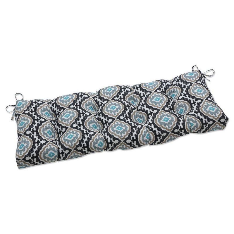 60" x 18" Outdoor/Indoor Tufted Bench/Swing Cushion Agrami Medallion Black - Pillow Perfect