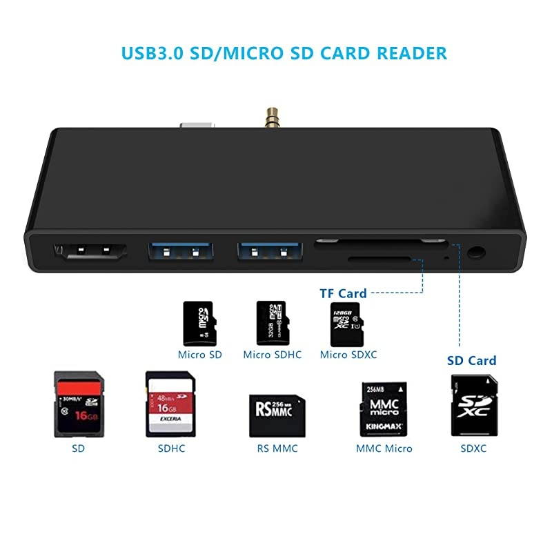 Surface Go Docking Station USB C HDMI Adapter for Surface Go  6in1 USB C Hub Adapter Dongle with 4K USB C to HDMI 2 USB 30 Ports 35mm Earphones JackSDTF Card ReaderSurface Go Hub