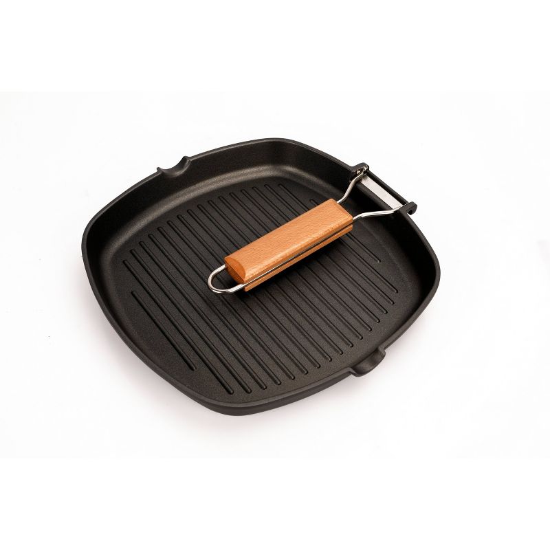 MasterPan 11" Non-Stick Cast Aluminum Grill Pan with Folding Wooden Handle