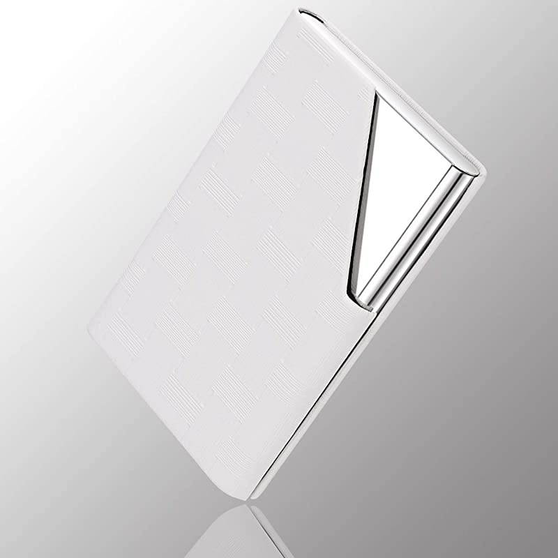 Business Card Holder Business Card Case Metal Card Holder Pocket Card case PU Leather Business Card Holder Case Slim Name Card Holder for Women and Men Magnetic Closure White gz