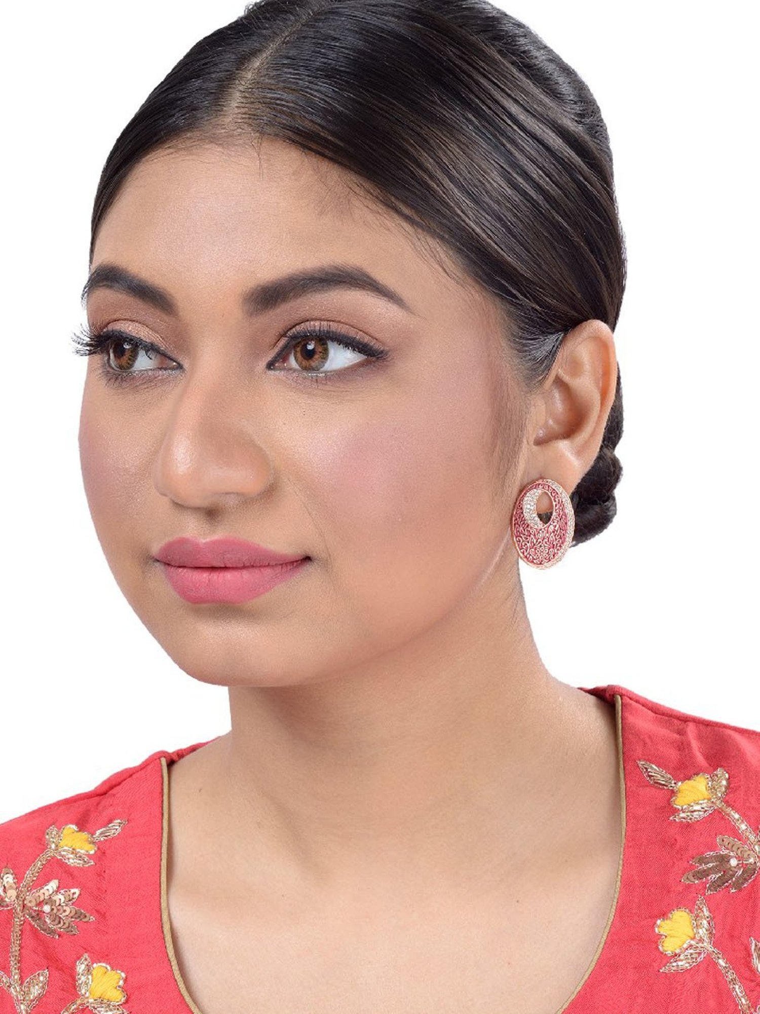 Saraf RS Jewellery Meenakari Earrings High Quality Rose Gold