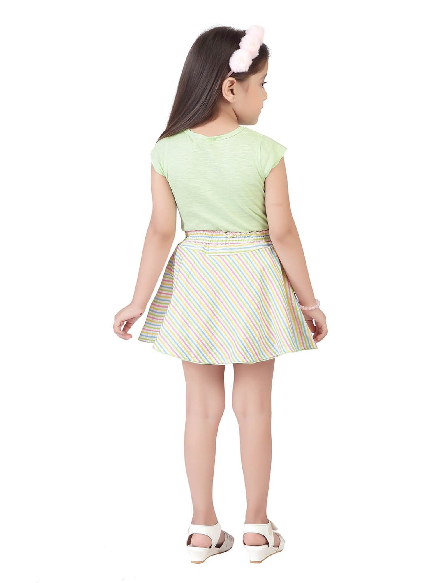 Tiny Girl Green Printed T-Shirt with Skirt