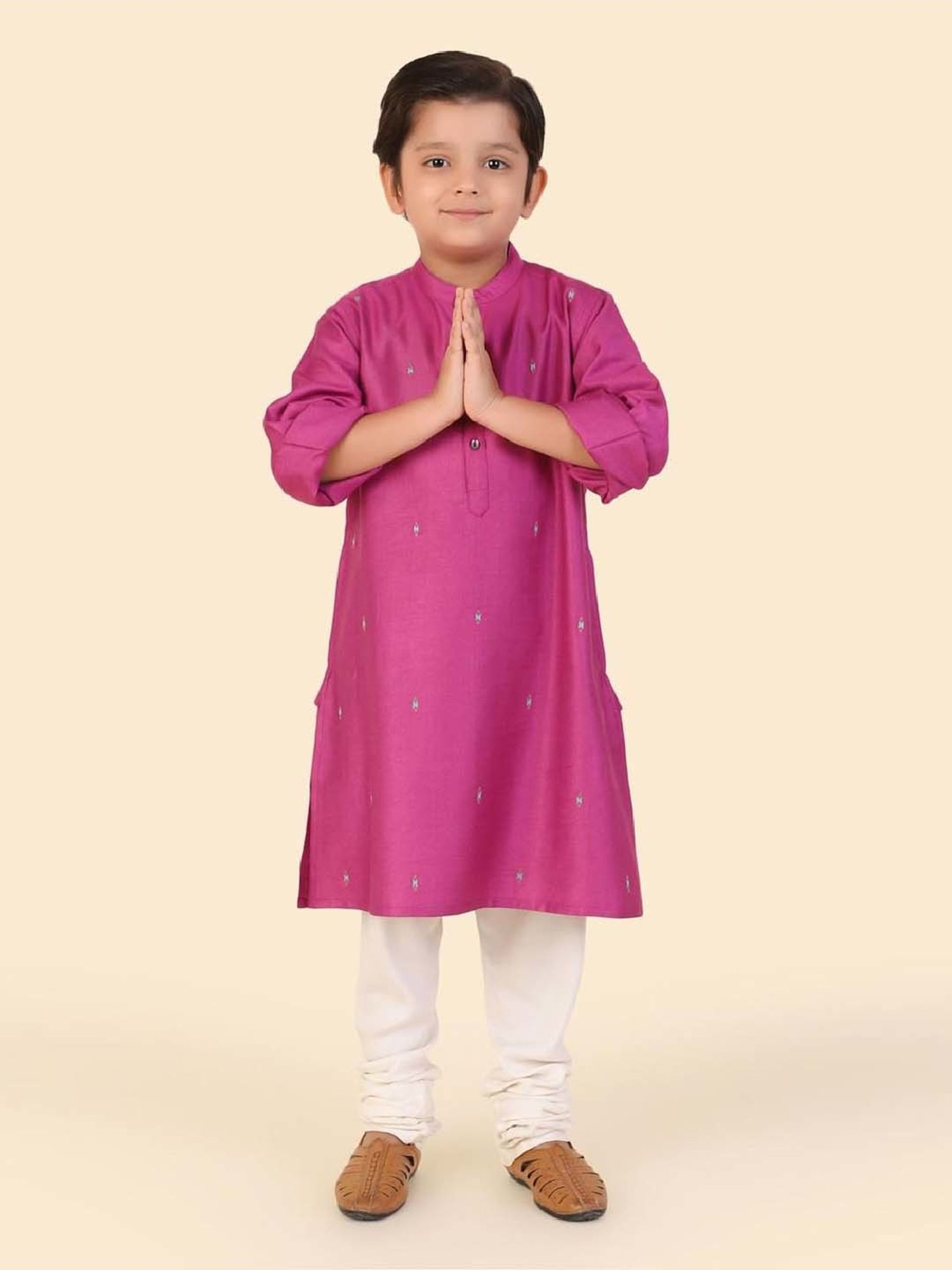 Fabindia Kids Magenta Embroidery Full Sleeves Kurta