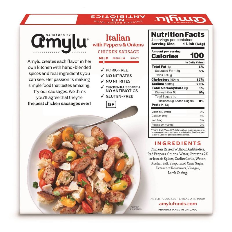 Amylu Antibiotics Free Italian Sausage with Peppers & Onions - 9oz