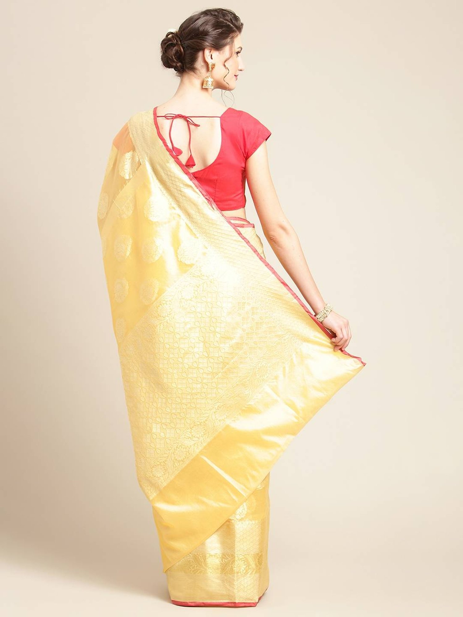 Banarasi Silk Works Peach Woven Saree with Blouse