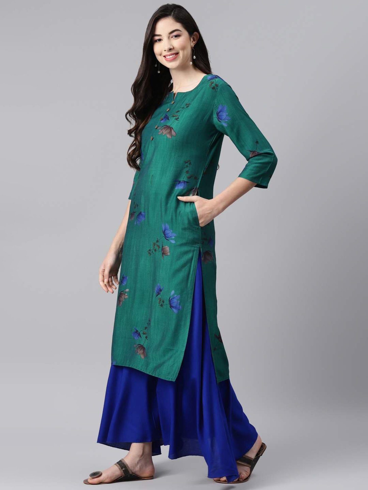 Aarika Green Cotton Printed Straight Kurta