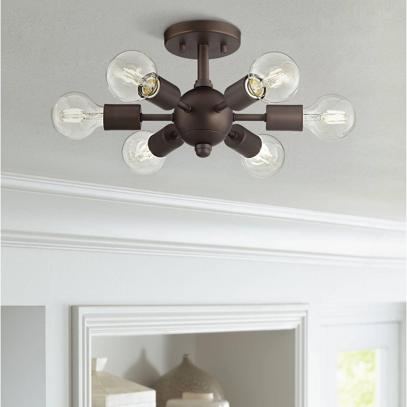 Possini Euro Design Mid Century Modern Ceiling Light Semi Flush Mount Fixture Oiled Bronze 13" Wide 6-Light LED Globe for Bedroom