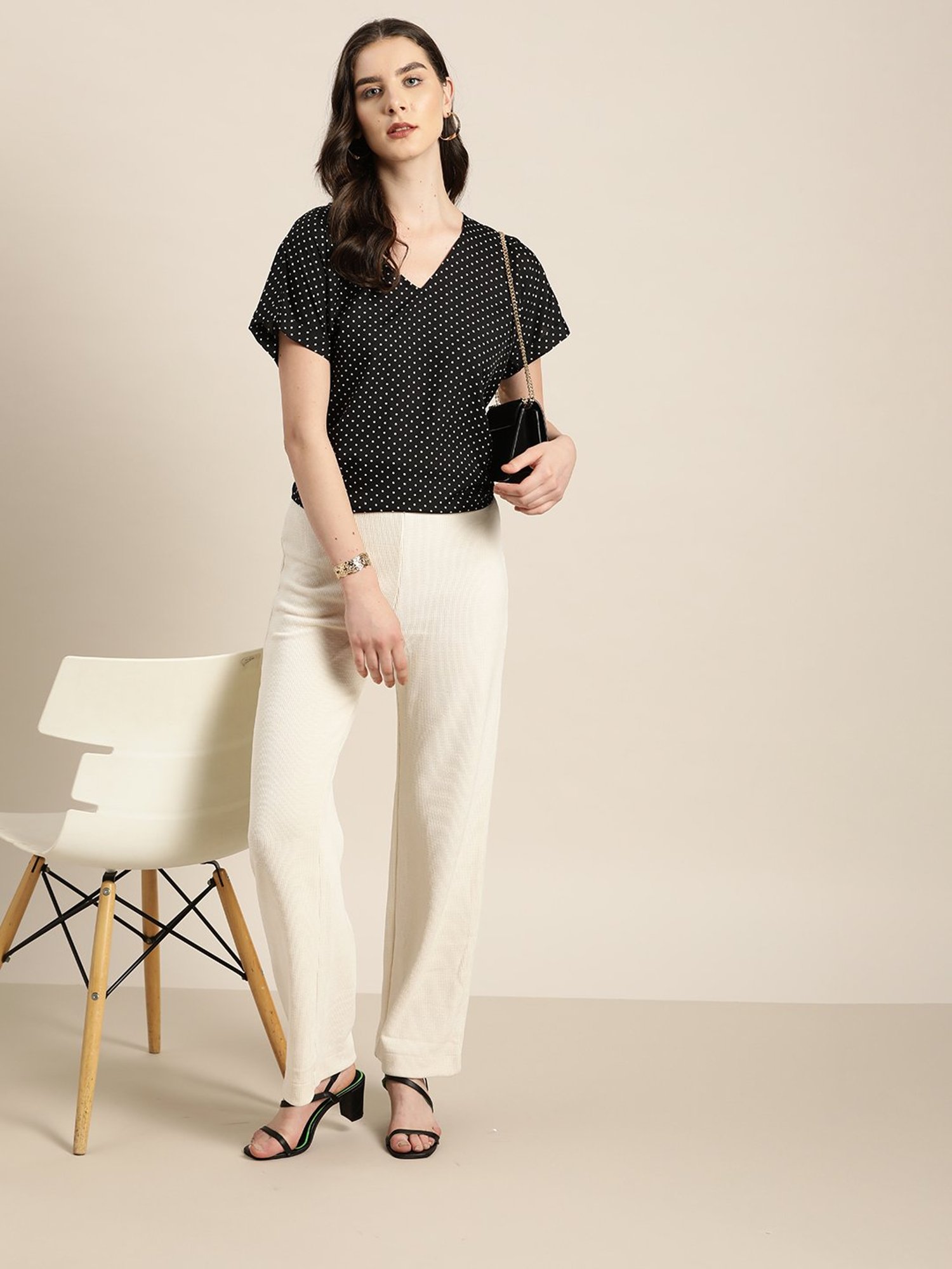 Qurvii Black Polka Dot Print Top