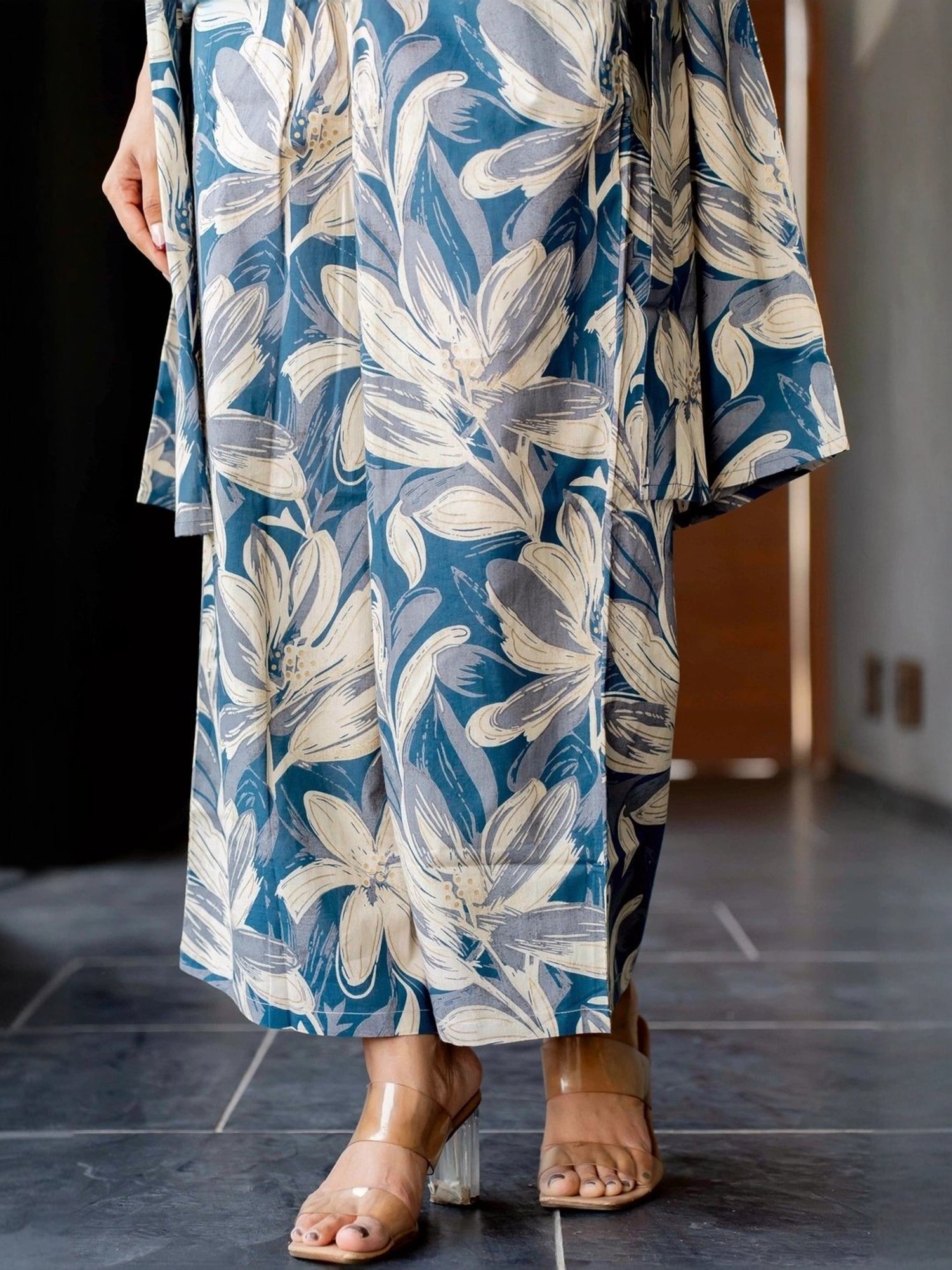 MIRCHI FASHION Blue Cotton Printed Top Palazzo Set With Shrug