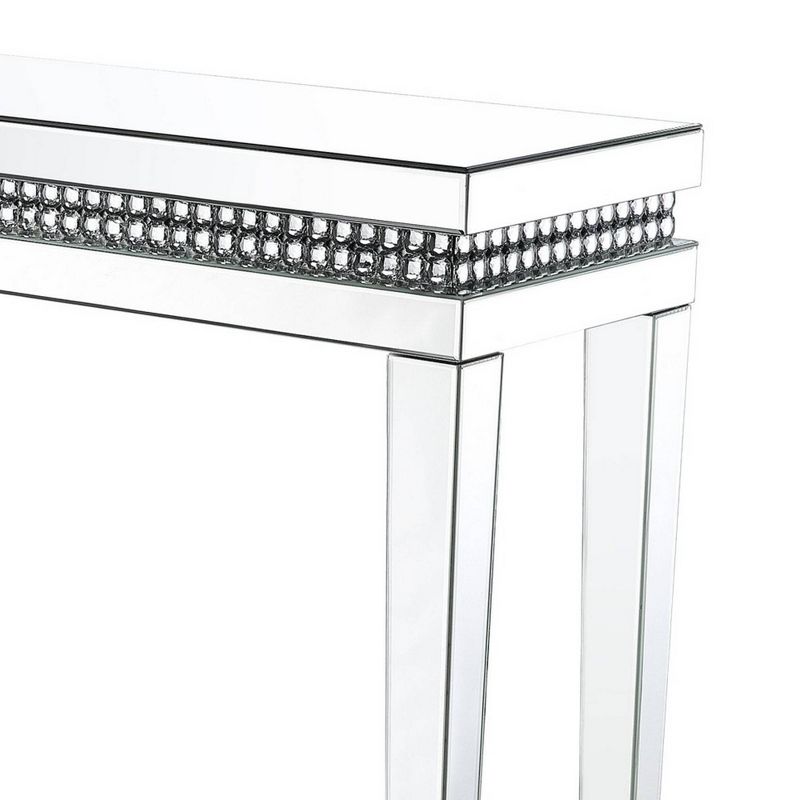 Mirror Inlay Sofa Table with Faux Crystal Accents Silver - Benzara