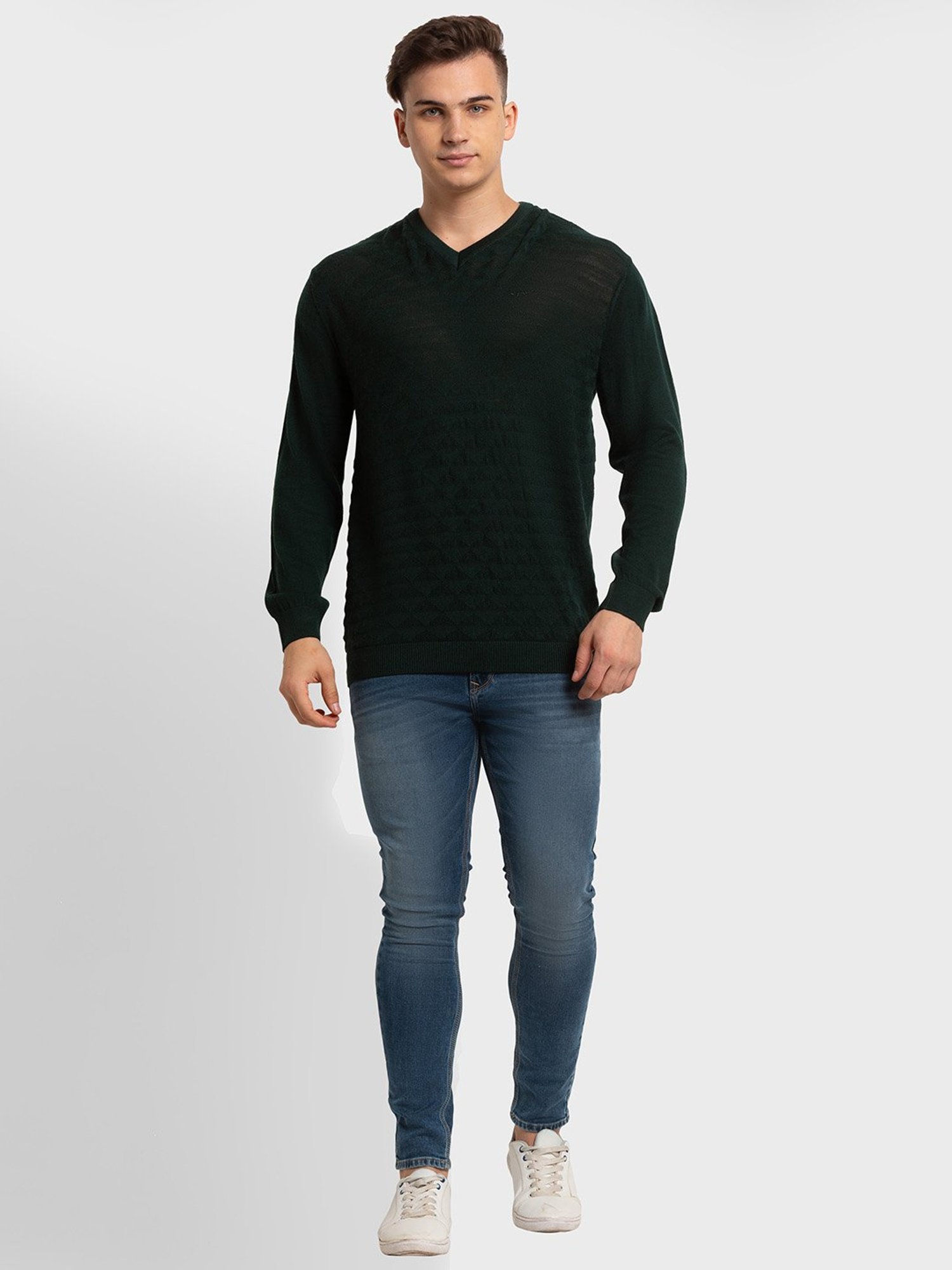 ColorPlus Green Tailored Fit Self Pattern Sweaters