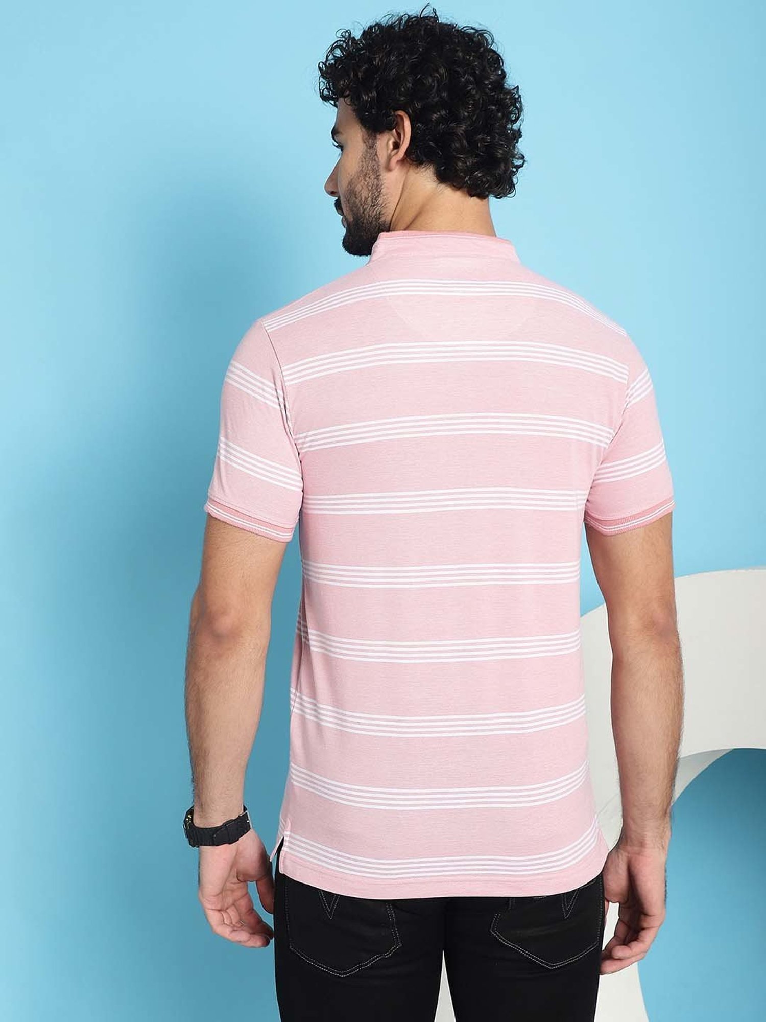 Venitian- Forbidden Clothing Pink Slim Fit Striped Crew T-Shirt