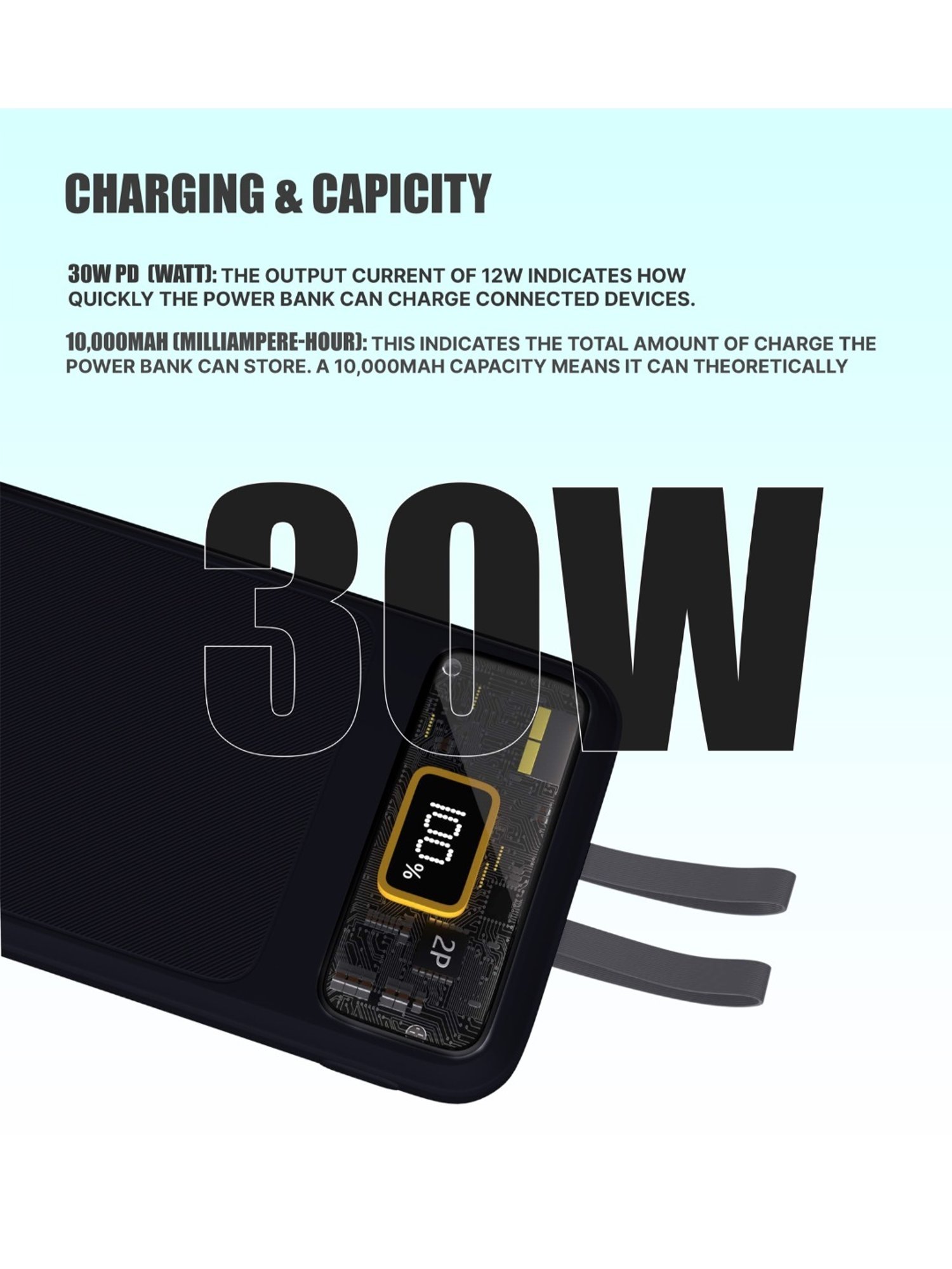 Onelife Power 11, 10000 mAh 30W Fast Charging Power Bank with PD3.0 30W for 2 USB-C Ports (Black)