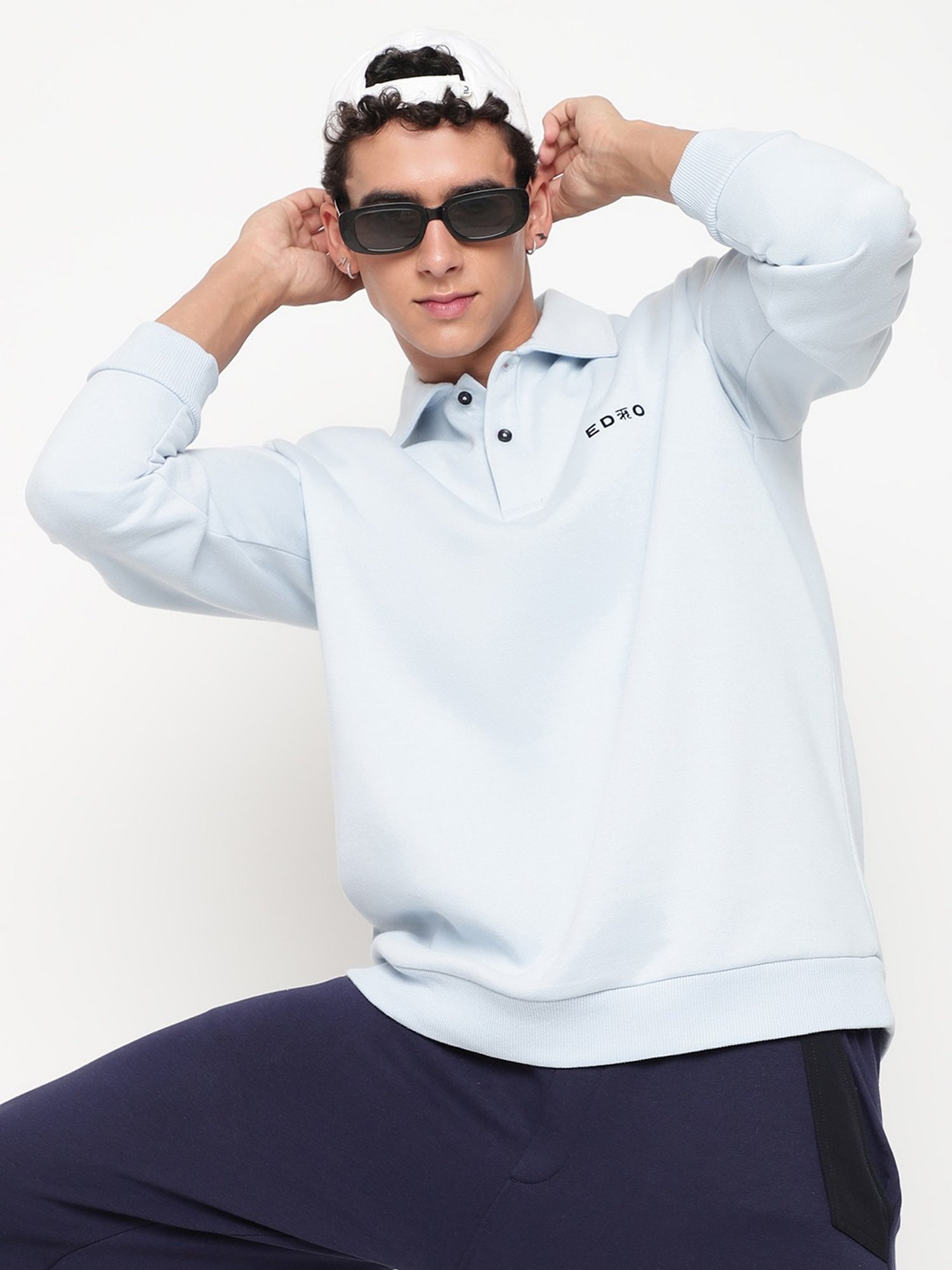 EDRIO Balled Blue Relaxed Fit Polo T-Shirt