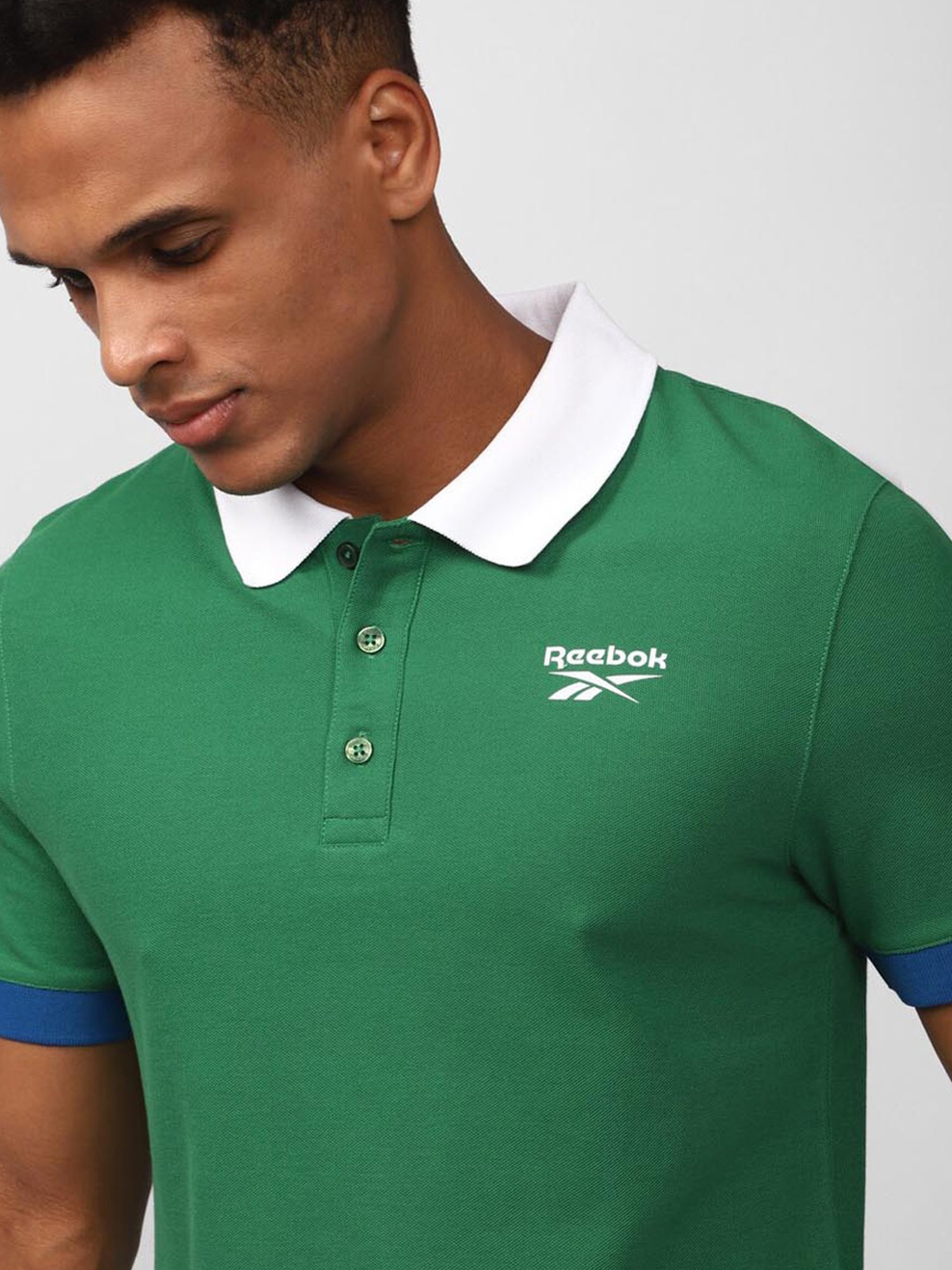 Reebok Green Slim Fit Printed Polo T-Shirt