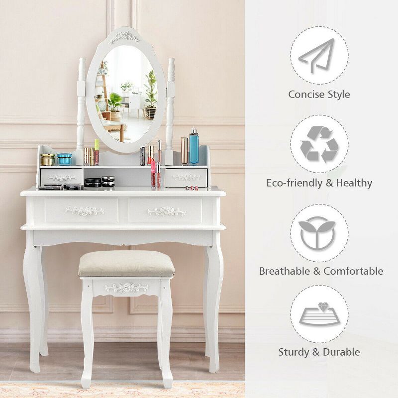 Costway White Vanity Makeup Dressing Table Jewelry Storage Stool