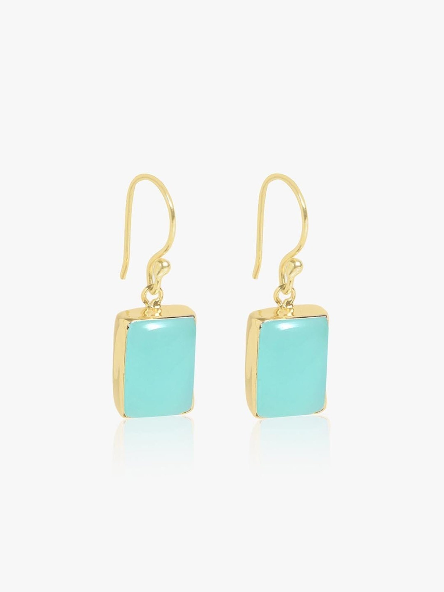 March by FableStreet Sterling Silver Aqua Chalcedony Drop Earrings in 18k Gold-Plating