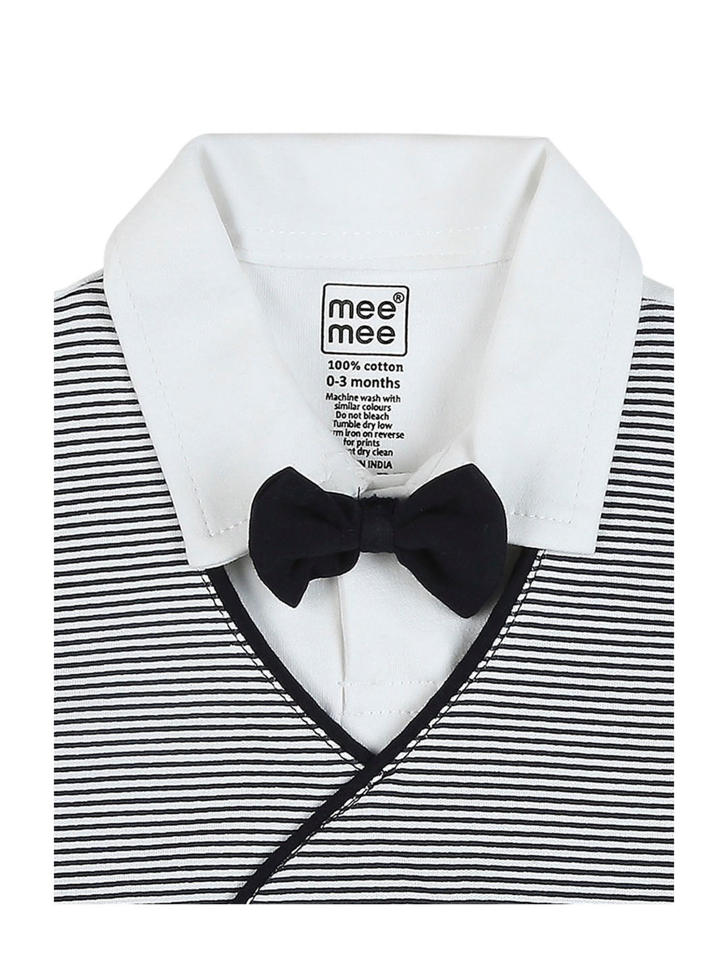 Mee Mee Kids White & Navy Striped Polo T-Shirt with Romper