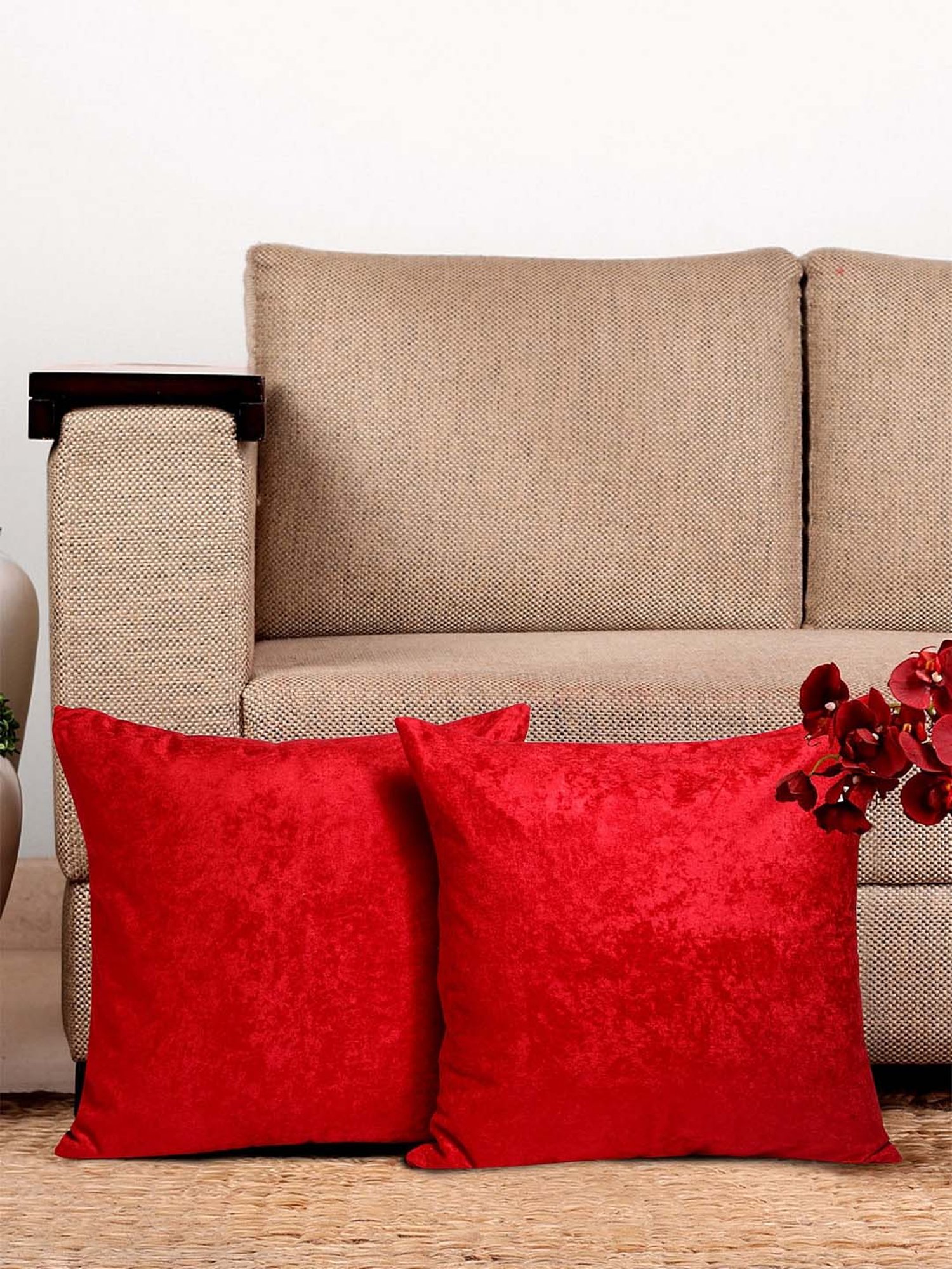 HOSTA HOMES Red Velvet Cushion Covers - Set of 2