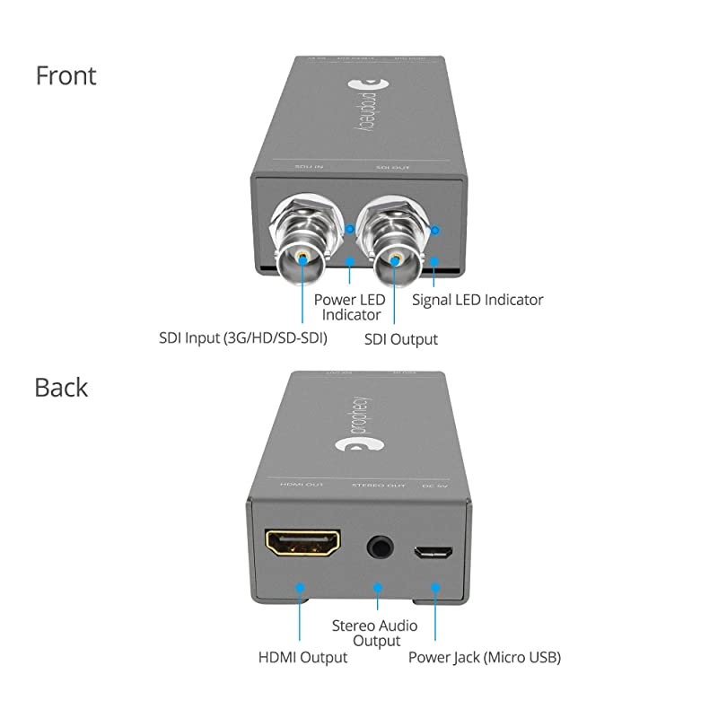 Prophecy SDI to HDMI Converter Adapter with Audio Extractor &ndash; 3G-SDI/HD-SDI/SD-SDI Auto Format Detection, Stereo Audio Extraction Audio Splitter, SDI Loopout (Pro-SDIHDaud)