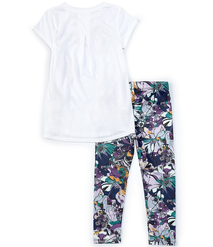 Nike Little Girls 2T-6X Short-Sleeve Floral-Swoosh Tunic Top & Floral Leggings Set