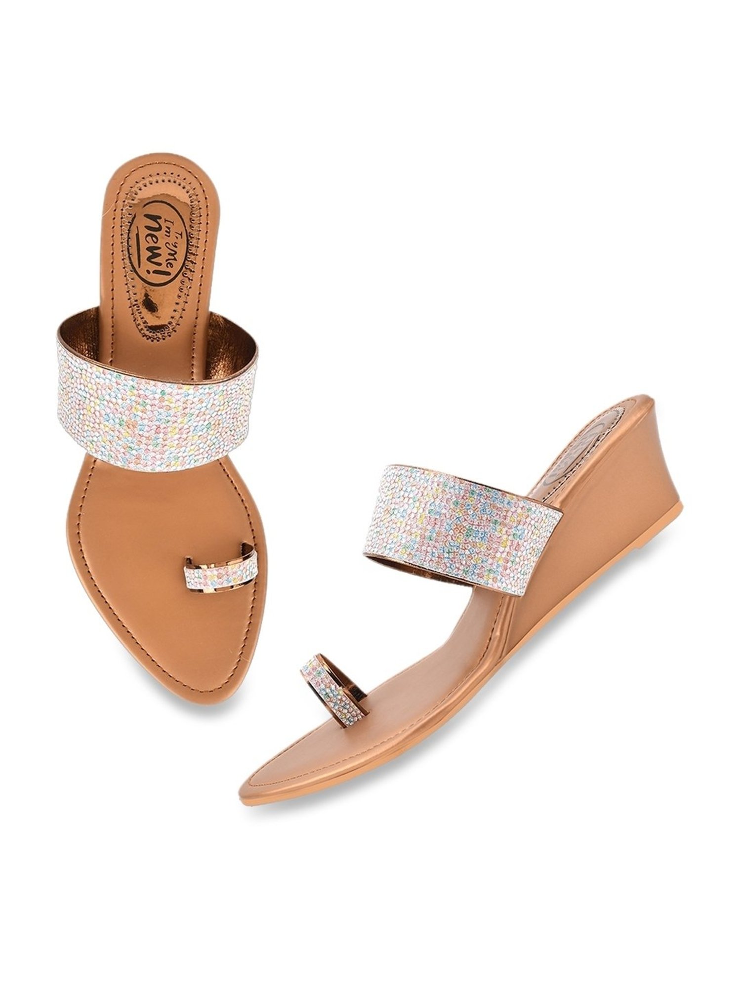 The White Pole Women's Golden Toe Ring Wedges